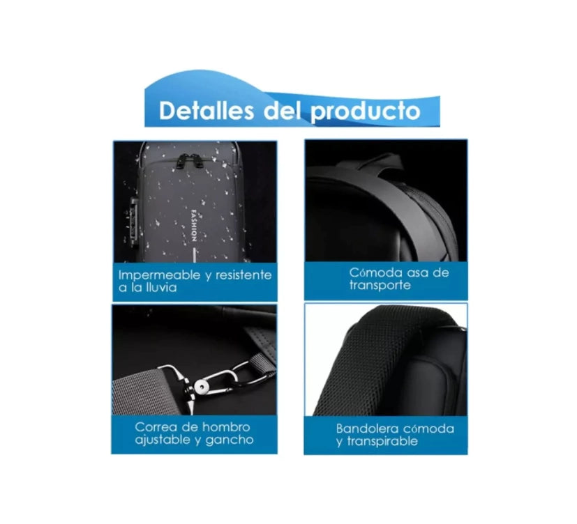 Mochila Pechera Antirrobo Puerto Usb 2x1